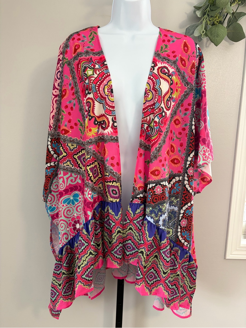NWT Umgee Pink Multicolor & Pattern Open-Front Kimono